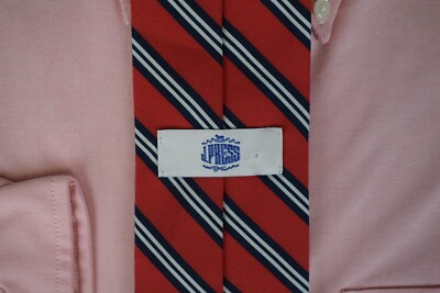 J. Press Irish Poplin Wool/ Silk Red w/ Navy/ Silver Repp Stripe 
