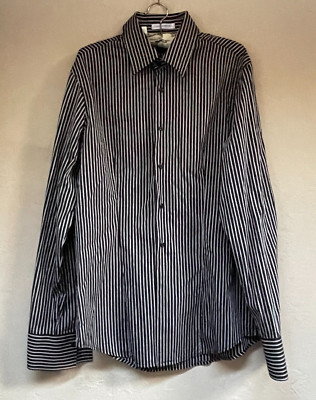 NaraCamicie Men's Shirt Striped Button Up Long Sleeve Large Black White Italy