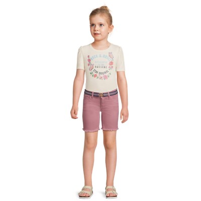 365 Kids from Garanimals Girls Twill Bermuda Pink Shorts with Belt, Size 7
