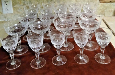 Vintage ORREFORS RIO CRYSTAL WINE GLASSES - 23 Piece SET