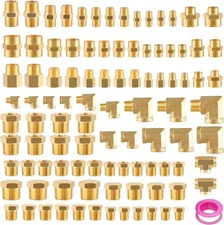 98PCS Brass Pipe Fittings Assortment Kit NPT Adapter,Reducer Bushing, Hex Nipple