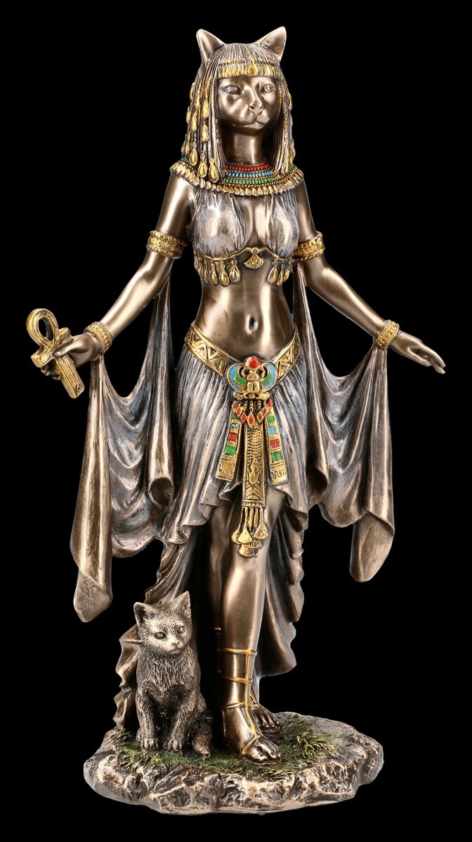 Bastet Figure With Ankh Ancient Egyptian Katzengöttin Decor Sculpture H 25,5 CM