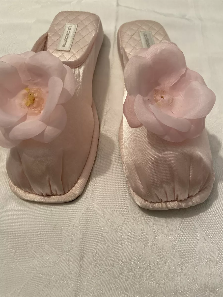 Vintage Liz Claiborne Pink Glamour Skuffs Slippers Boudoir Flower