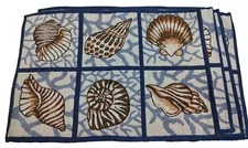4pc Home Concepts Fabric Placemats Seashells Beach Nautical Ocean 13"x19"