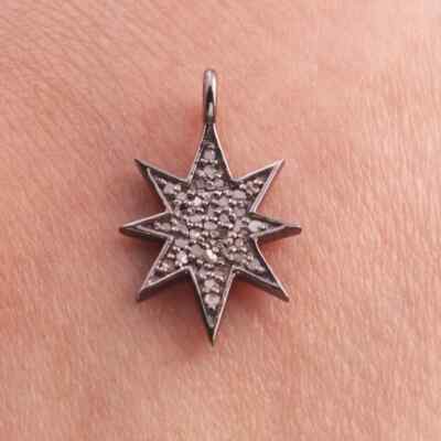 1 pc Pave Diamond Star Charm Pendant ,Sterling Silver Charm, Pave diamond Find