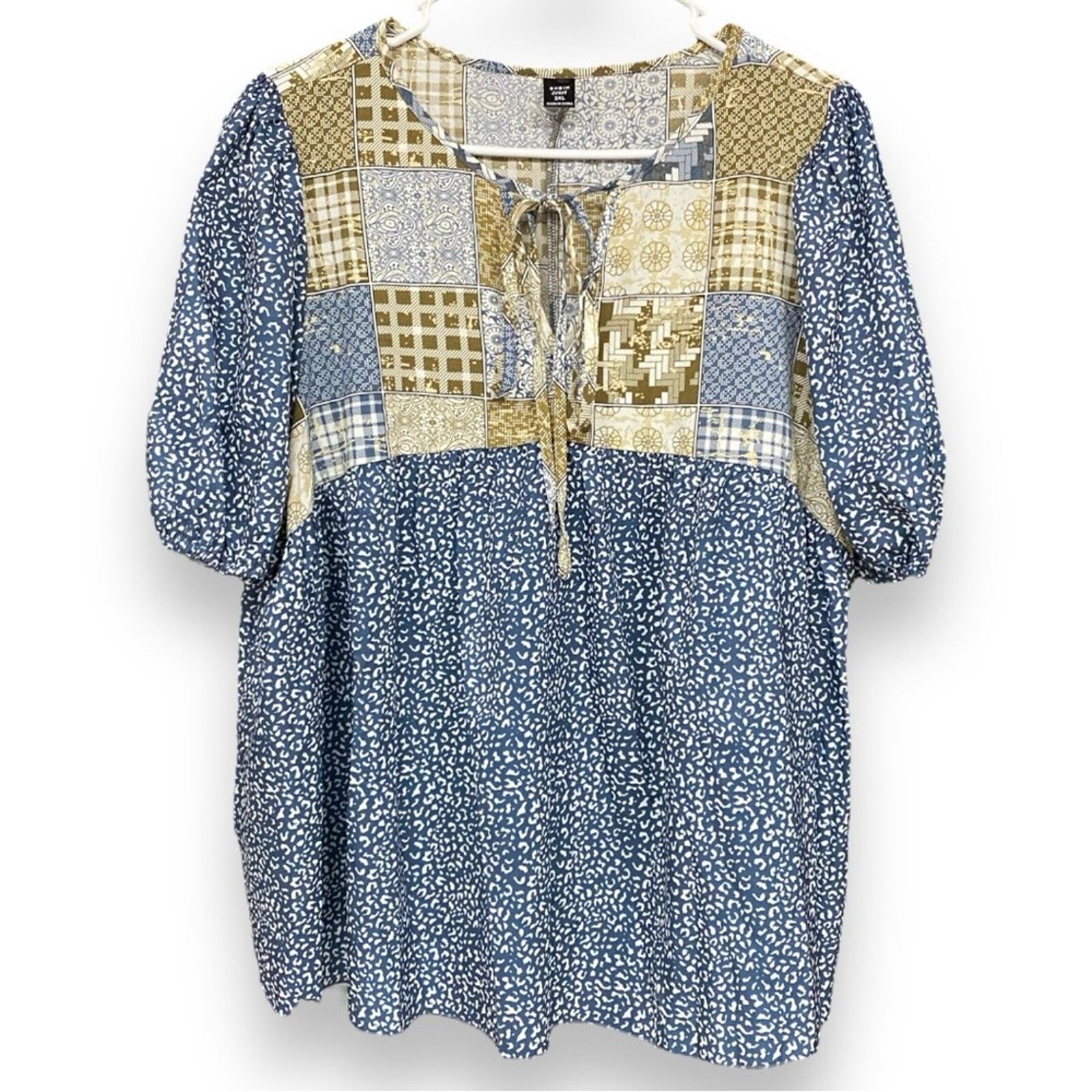 Bohemian Patchwork Print Top 2X - image 1