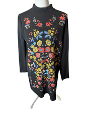 Zara Black Long Sleeve Mock Neck Floral Metallic Mini Dress size Medium
