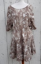 Ann Taylor Loft Women's Sz S Brown Snake Print Crew Neck Dress Off The Shoulder