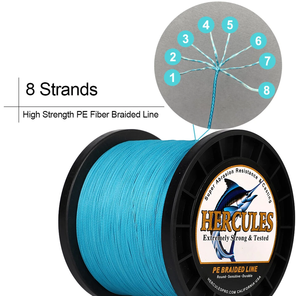 HERCULES 8 Strands 100M 300M 500M 1000M Black PE Braided Fishing Line 10LB-300LB - Image 3 of 4