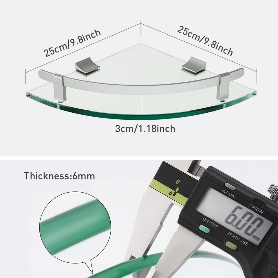 Bathroom Shelves, Glass Shelf Wall Mounted Glass Corner Shower Shelf