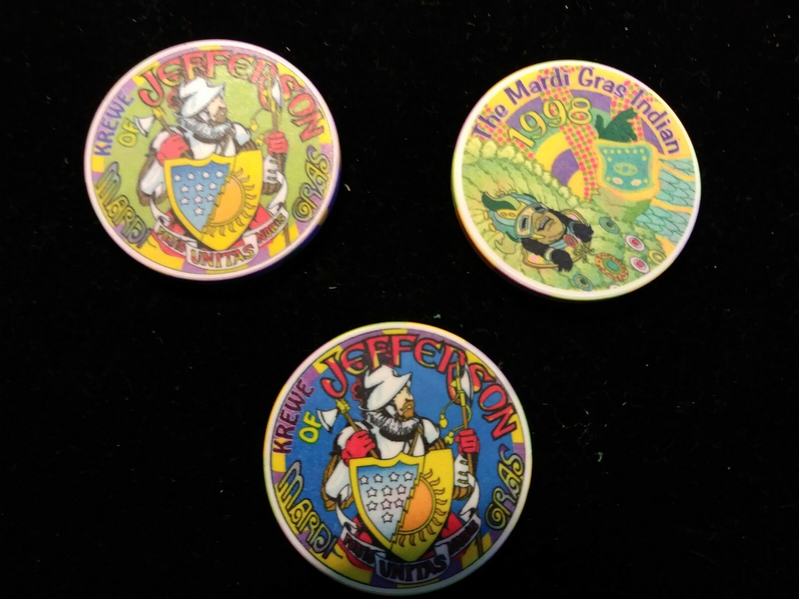 Set of 3 K of Jefferson Poker Chip Doubloons 1997, 1998, & 1999 - Mardi Gras - Picture 2 of 2