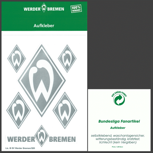 Aufkleber Raute SV Werder Bremen 6 tlg Silber Grün Weiß innen außen 6er Auto SVW - Bild 14 von 17