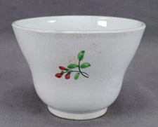 British Hand Enameled Red Floral Sprigs Pearlware Tea Bowl Circa 1830-1840s