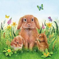 20 Servietten Rabbit Family Hasen Familie Blumen Wiese Ostern Tischdeko 33X33Cm