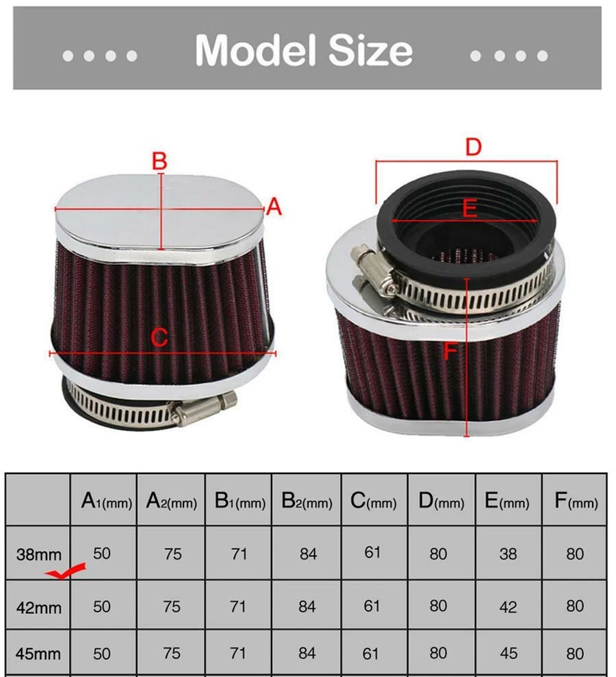 2x 38mm Air Filter POD Cleaner Fit For Bike Dirt ATV Quad Pit Motorcycle - Image 3 of 4