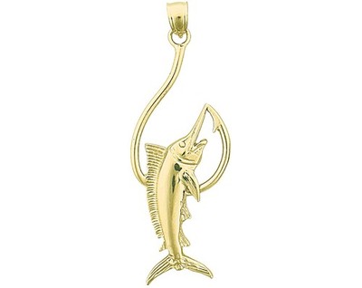 14K massiv Gold Marlin Angelhaken Anhänger