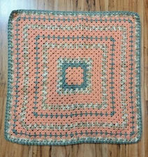 Handmade Crochet 27" X 27" Baby Blanket Throw Crib Green Coral Square Unisex EUC
