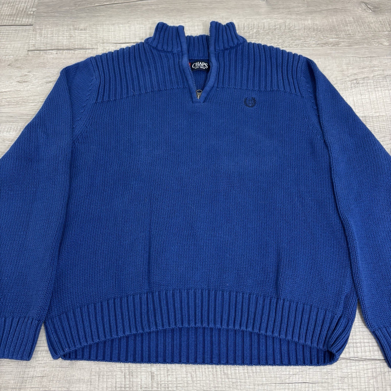 Chaps 1/4 Zip Solid Blue Knit Pullover Sweater Li… - image 2