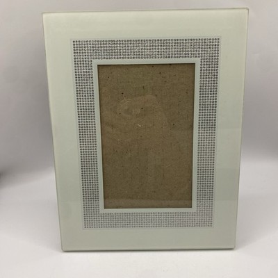 Glas Bilderrahmen Diamant Bordüre 7x5 weiß modern freistehend