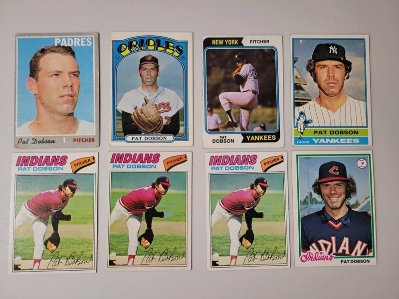 8 Card Pat Dobson Padres. Orioles, Yankees, Indians - VG/Excellent Condition