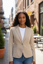 Women s CALVIN KLEIN JEANS Brushed Cotton Beige Single Button Blazer Sz SMALL