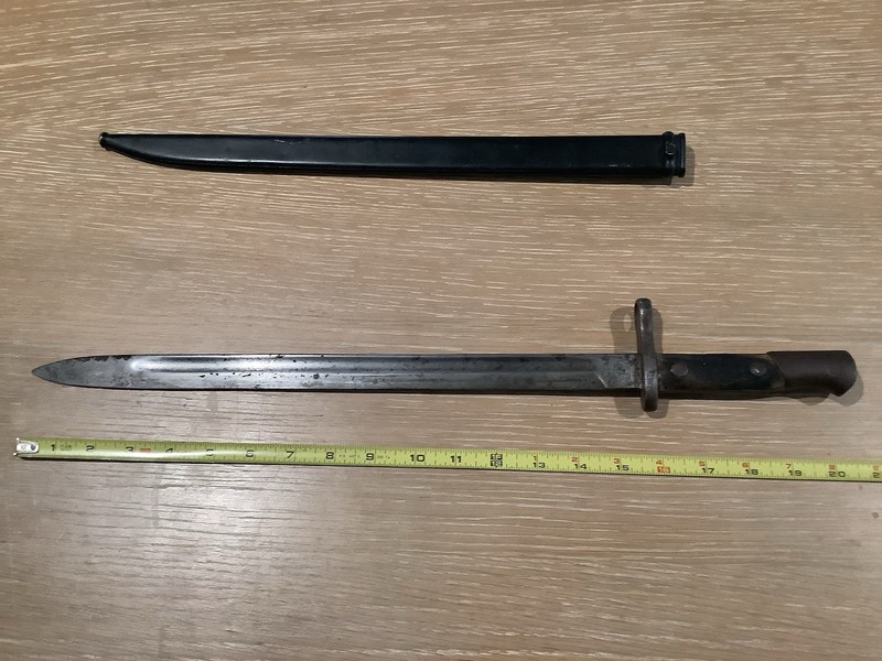 Vintage WWI German/Spanish Artillery Bayonet  Wood Handles 16" Blade 21" total