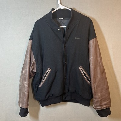 nike varsity jacket with leather sleeves