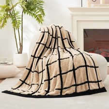 Am lie Home Cable Knit Bicolor Throw Blanket, 50x60" Super Soft Fuzzy Couch