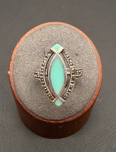 VINTAGE STERLING SILVER 925 MARCASITE & TURQUOISE RING - SIZE: 6.5