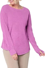 LOGO by Lori Goldstein Women's Long Sleeve Overwashed Knit Top Prpl