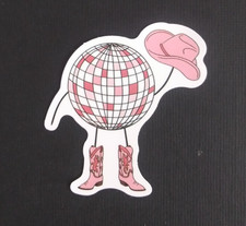 Disco Ball Holding Cowgirl Hat Western Cowgirl Sticker 2.25" x 2.18" AD 
