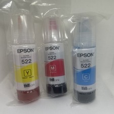 Genuine Epson 522 EcoTank Ink Bottles 3 Pack C M Y Sealed No Box OEM FS 03/2030