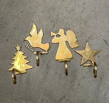 Vintage Dove Christmas Tree Star Angel Heavy Solid Brass 4 Stocking Holders
