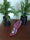 Fenton Pink Glass Shoe Slipper Hand Painted Floral Design