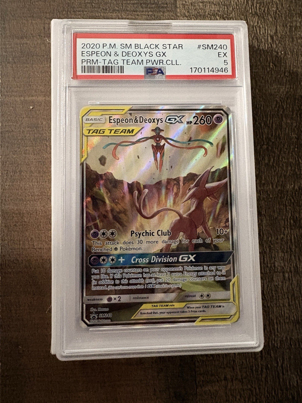 Pokemon Espeon & Deoxys GX SM Black Star Promo SM240 TAG TEAM Holo PSA 5