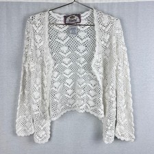 Vintage Tiara Sweater Womens Medium White Crochet Cardigan Cottagecore Granny