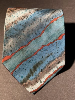 Vintage John Henry Men s Blue Brick Brown Silk Necktie Pre-owned 