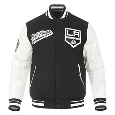 Los Angeles Kings Black Body White Leather Sleeves Jacket Men Size M