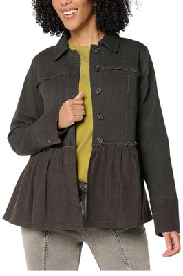 LOGO by Lori Goldstein Women's Button Front Peplum Jacket Phantom