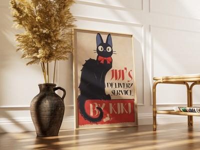 Kiki's Delivery Service Poster Jiji Cat Art Print Studio Ghibli