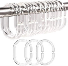 24 PCS Shower Curtain Rings, Plastic Clear Shower Curtain Hooks, C-Shaped Rings