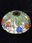 Vtg 14” Tiffany Style Leaded Stained Glass Lamp Shade Tulips Flowers Green Wht