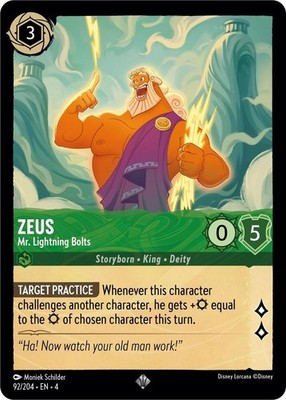 Zeus - Mr. Lightning Bolts - Ursula's Return #92 - Hercules - Lorcana - NM