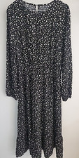 Shein Womens Floral Ladies Dress Size Large UK 12 Midi Long Sleeves A-line Black