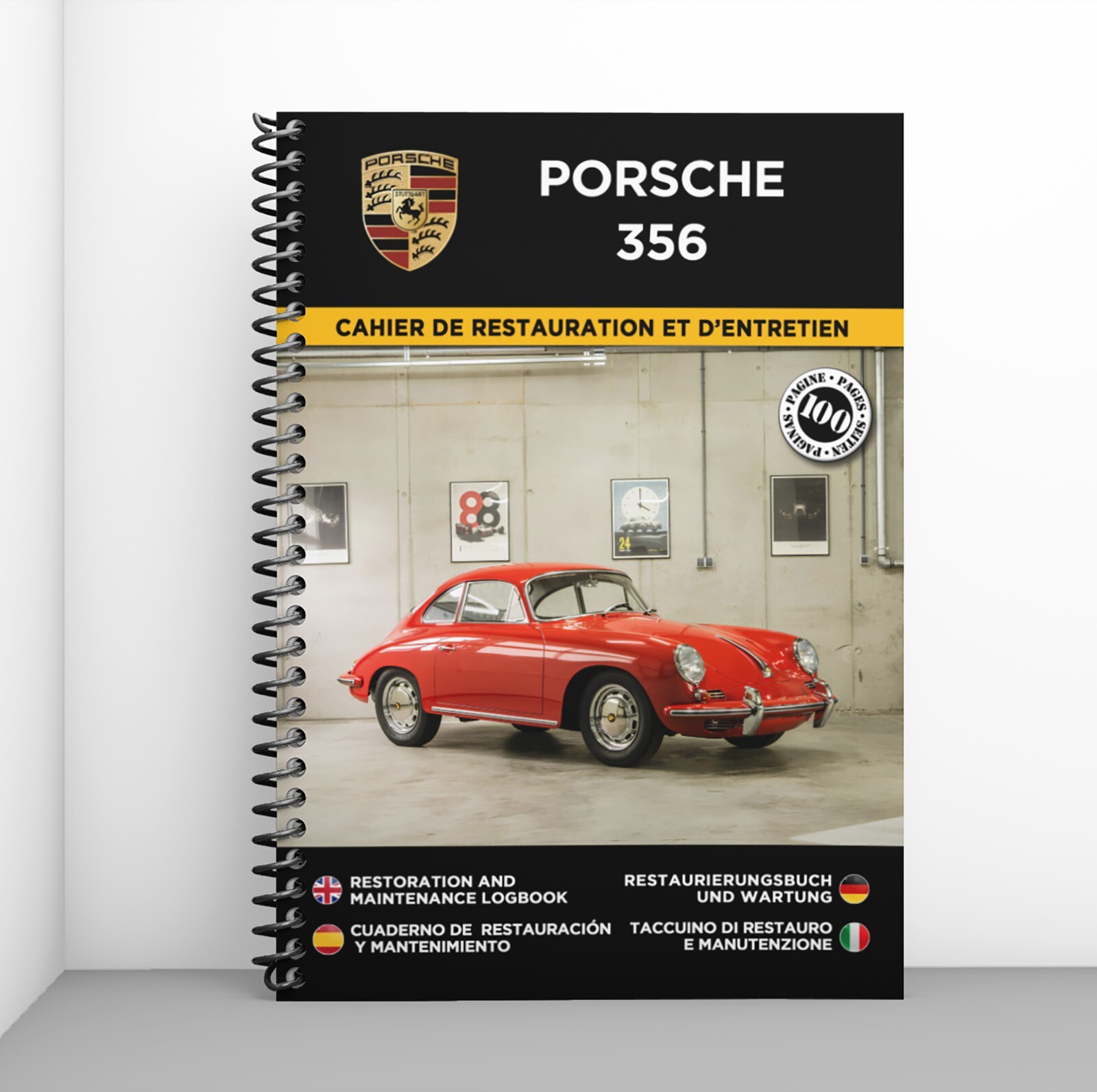 Livre de restauration Porsche 356 carnet d'entretien premium en cuir noir