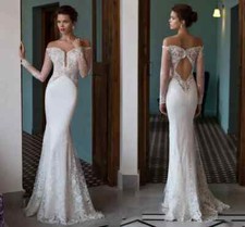 Sexy Lace Mermaid Wedding Dress V-neck Sulfur Sleeves Backless Bridal Gown Train