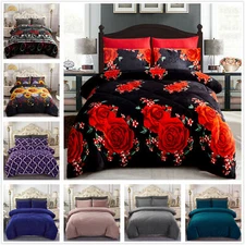 King 3 Piece Blanket Solid Color & Floral Super Soft Sherpa Winter Comforter Set