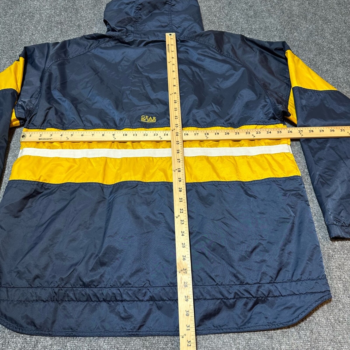 NAVY Jacket Mens XL Blue Yellow Windbreaker Full Zip Hooded