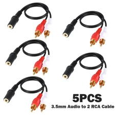 5PCS 3.5mm 1/8 Stereo Female Mini Jack to 2 Male RCA Plug Adapter Audio Y Cable