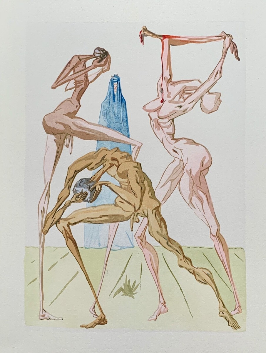 Salvador Dali 1960 DIVINE COMEDY INFERNO #19 Color Woodcut Wood
